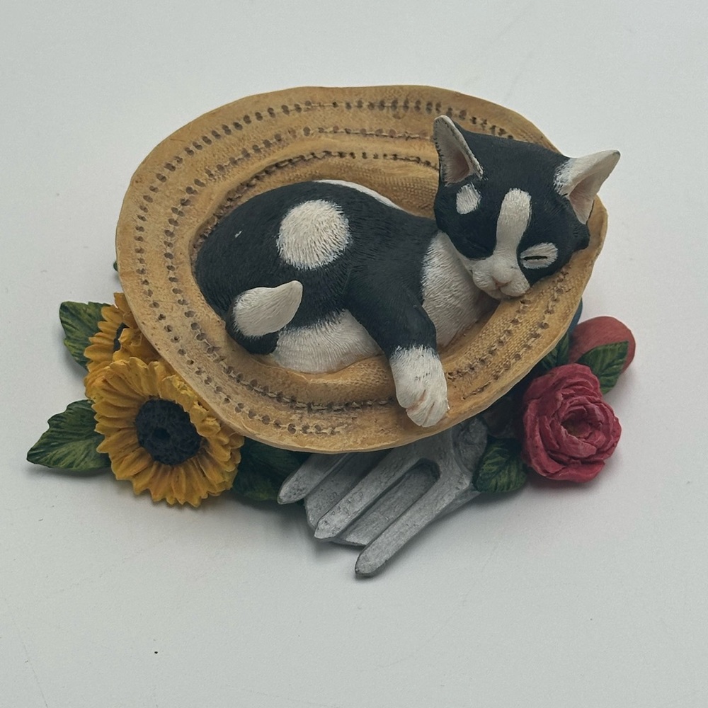 Lenox "Summer Slumber" Black Kitten Cat Sunflower Figure No Box